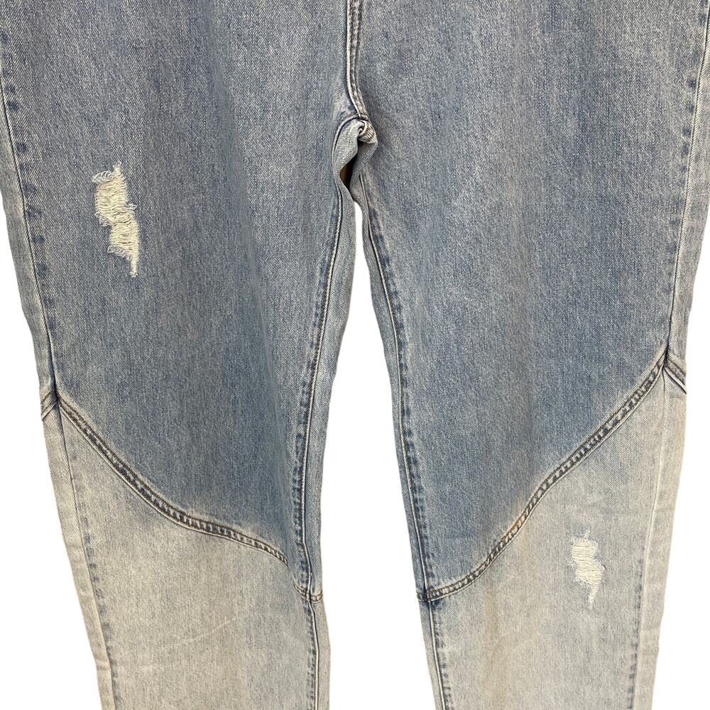 Two-Tone Patchwork Distressed Straight Leg Denim Jeans Blue Color Block Size XXL - Picture 8 of 12